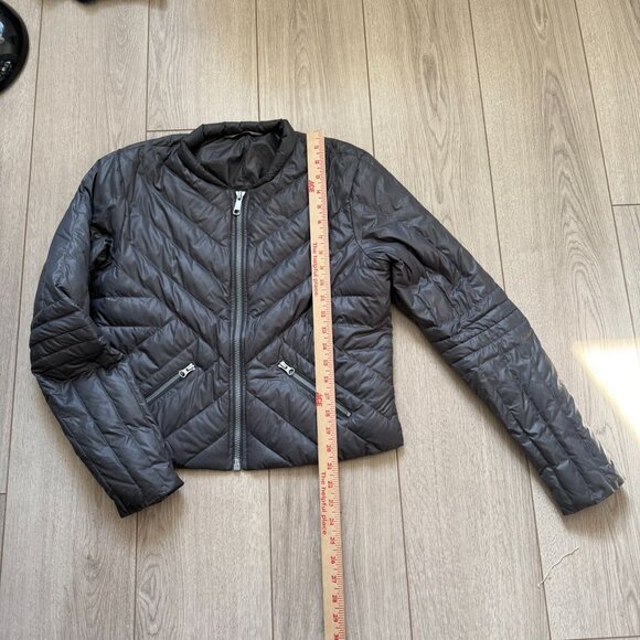 Athleta Quilted Puffer Full Zip Jacket Women Zipper Pockets Long Sleeves Gray - Picture 7 of 7